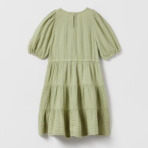 Zara girls Green Tiered Ruffled Sundress with Puff Sleeves
